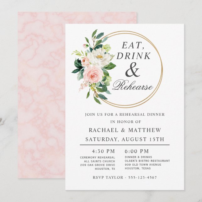 Invitación Cena de Boda floral de Rubor (Anverso / Reverso)