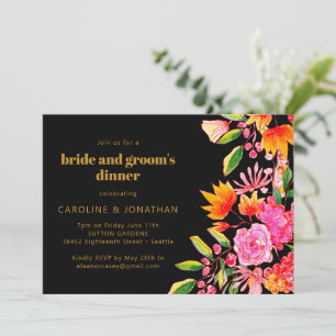 Invitación Cena de Boda Floral Negro Rosa Naranja
