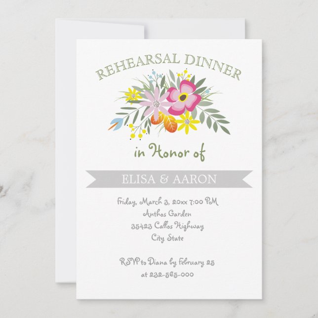 Invitación Cena de boda floral rosa moderna (Anverso)