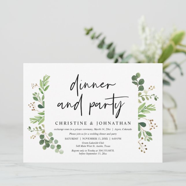 Invitación Cena de Boda Intima y Celebración de Fiesta (Anverso de pie)