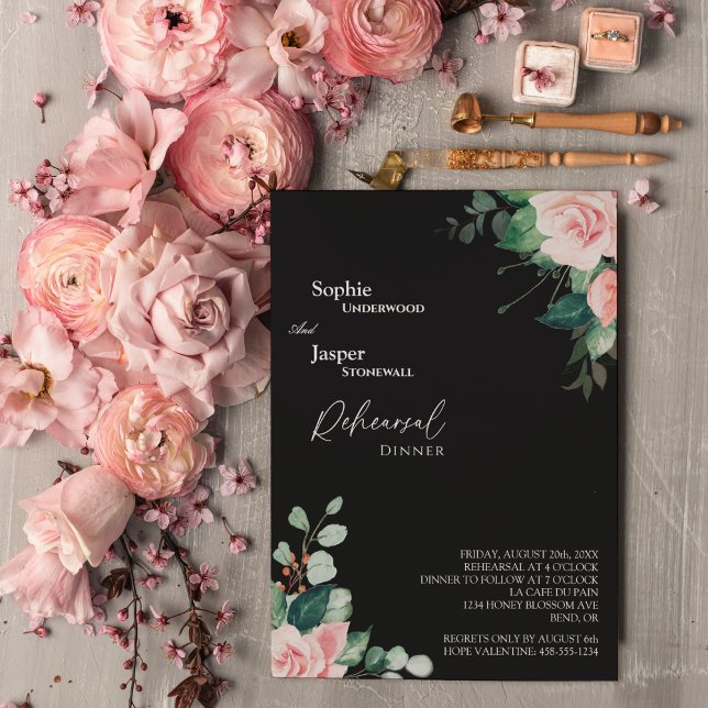 Invitación Cena de Boda negro floral de Rubor (Subido por el creador)