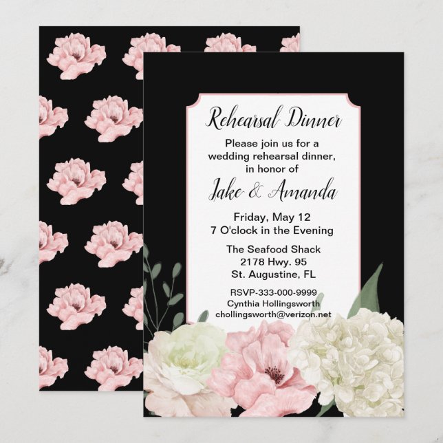 Invitación Cena de Boda negro y rosa de moda (Anverso / Reverso)