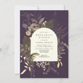 Invitación Cena de Boda púrpura dorada de verde