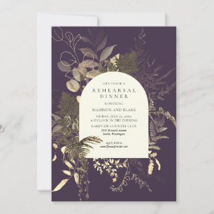 Invitación Cena de Boda púrpura dorada de verde