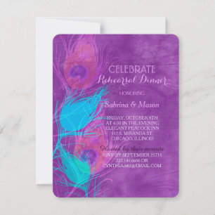Invitación Cena de Boda púrpura temática Peacock