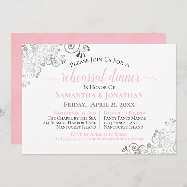 Invitación Cena de Boda rosado elegante (Anverso / Reverso)