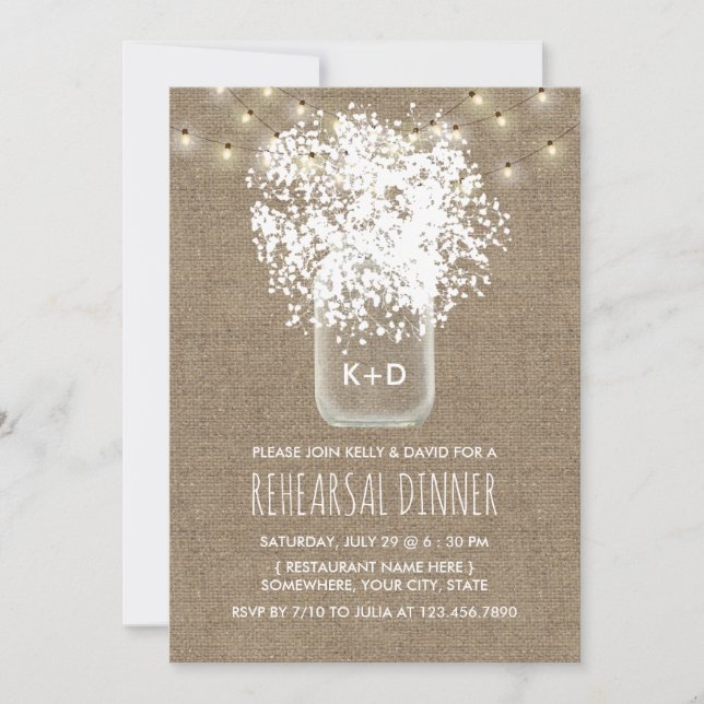 Invitación Cena de Boda Rústica de la jarra de aliento del be (Anverso)