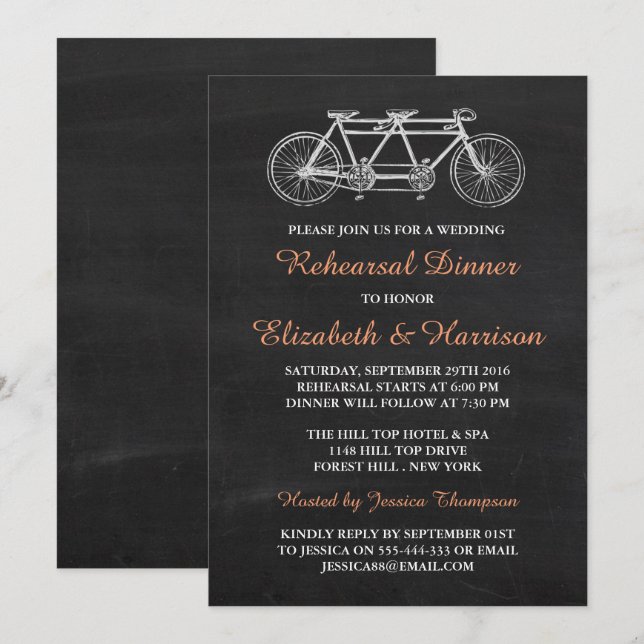 Invitación Cena de Boda Tandem Bicycle Chalkboard (Anverso / Reverso)