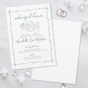 Invitación Cena de Boda verde dibujada a mano