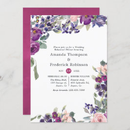 Invitación Cena de Boda violeta y floral de ciruelas