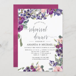 Invitación Cena de Boda violeta y floral de ciruelas