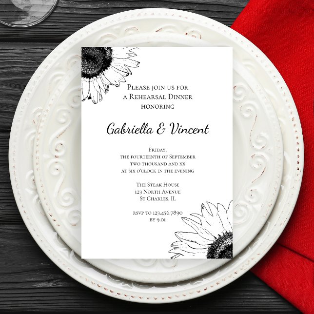 Invitación Cena de Bodas de girasol blanco y negro (Subido por el creador)