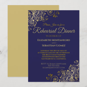 Invitación Cena de Bodas de la marina con adornos de oro