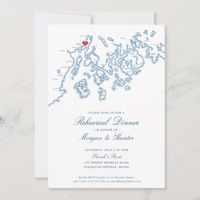 Invitación Cena de Bodas de Point Maine en francés (Anverso)
