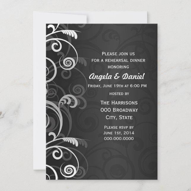 Invitación Cena de Bodas modernos en blanco y negro (Anverso)