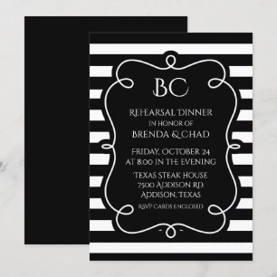 Invitación Cena de Bodas rayados en blanco y negro