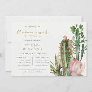 INVITACIÓN CENA DE BOHO PINK FLORAL CACTI FOLIAGE REHEARSAL E