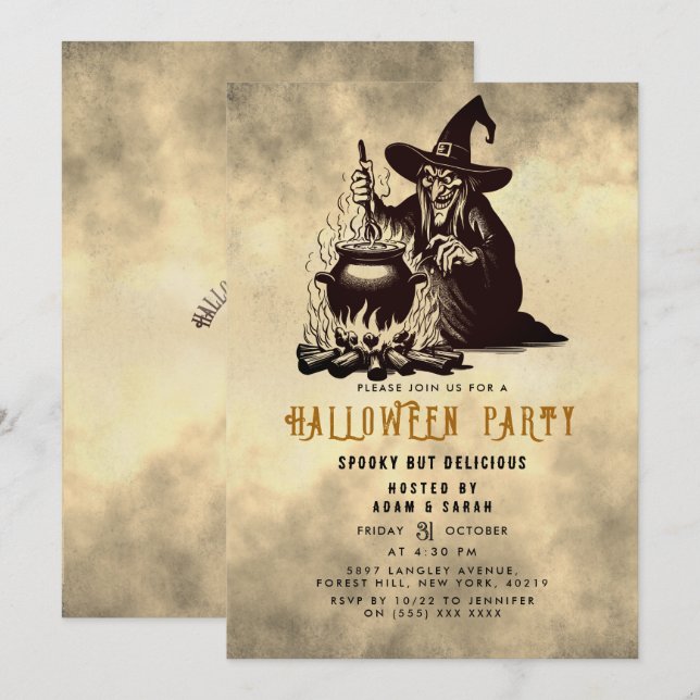 Invitación Cena de Brujas de Halloween (Anverso / Reverso)