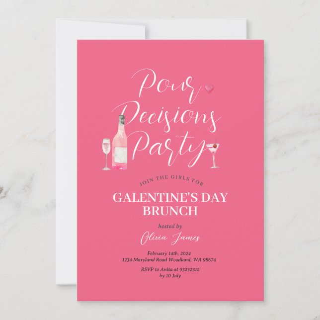 Invitación Cena de brunch Fiesta del Día de Galentine de Vino (Anverso)