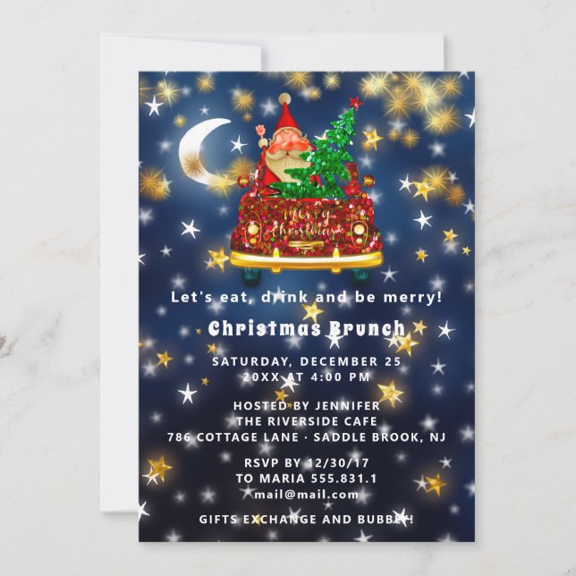 Invitación Cena de brunch navideño de oro de verano de Santa  (Anverso)