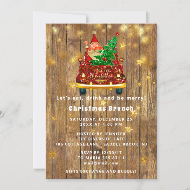Invitación Cena de brunch navideño de oro para autos (Anverso)