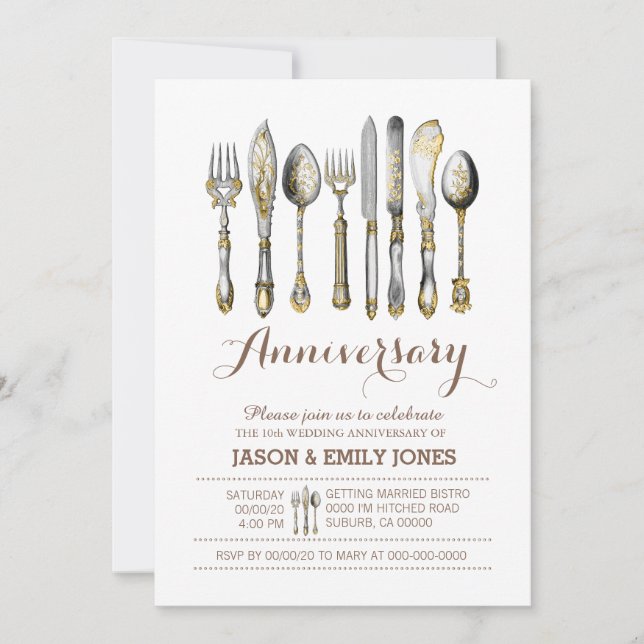 Invitación Cena de celebración del aniversario de bodas (Anverso)