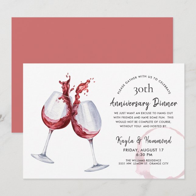 Invitación Cena de celebración del aniversario de la Ocasión  (Anverso / Reverso)