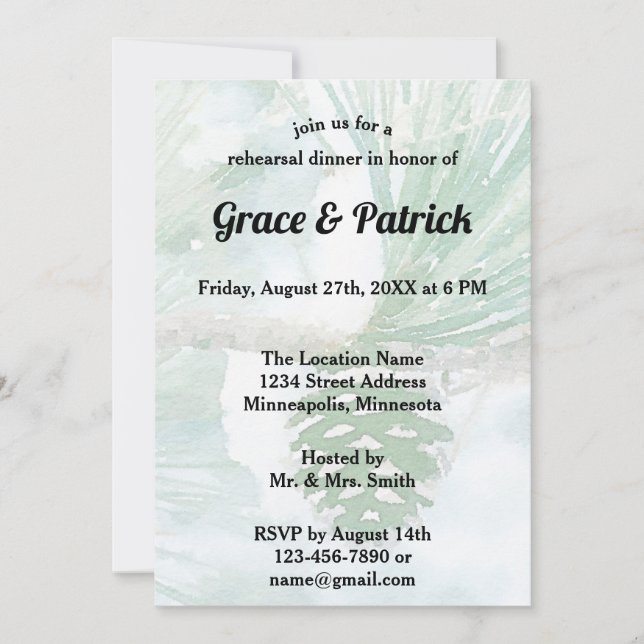 Invitación Cena de cemento de pino verde pálido (Anverso)