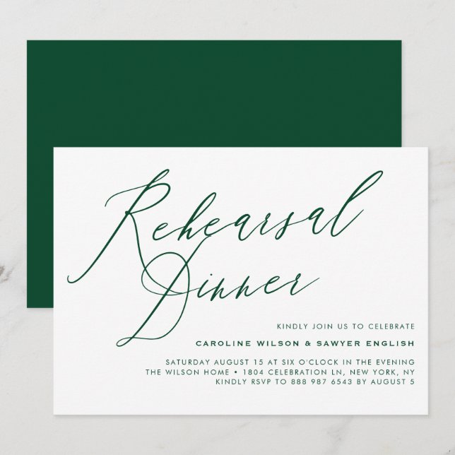 Invitación Cena de Cena Elegante Verde (Anverso / Reverso)