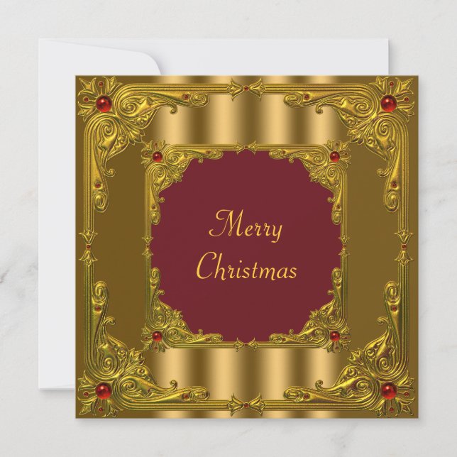 Invitación Cena de cóctel de Navidad con motivo rojo y dorado (Anverso)