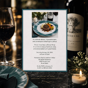 Invitación Cena de comida gourmet y vino moderna