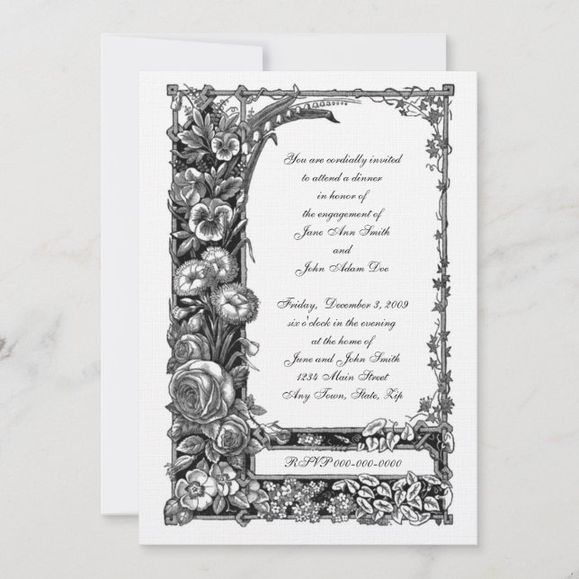 Invitación Cena de compromiso de flores de Victoria (Anverso)