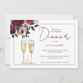 Invitación Cena de compromiso floral de color de agua borgoña