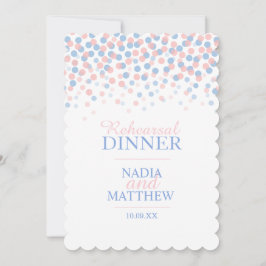 Invitación Cena de confetti azul rosado invita al ensayo