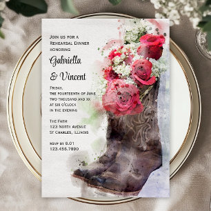 Invitación Cena de Cowboy Roses Rojos Boots Boda