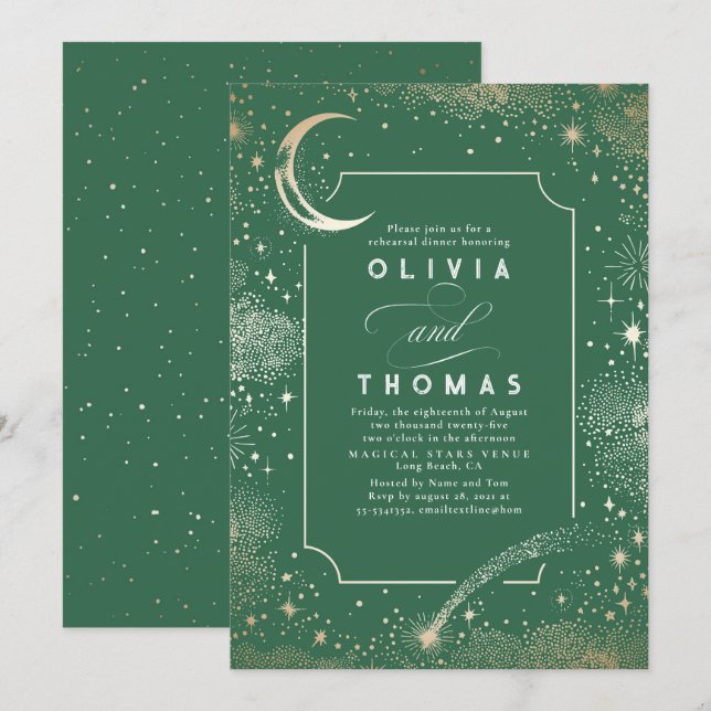 Invitación Cena de Crescent Moon de Starry Night Sky (Anverso / Reverso)