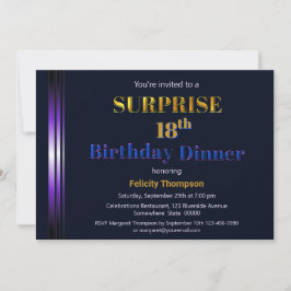 Invitación Cena de cumpleaños 18 de Blue and Purple Surprise