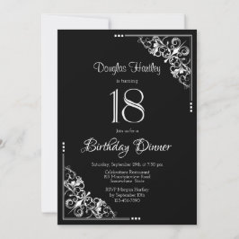 Invitación Cena de cumpleaños 18 en blanco y negro