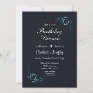 Invitación Cena de cumpleaños 21ª noche azul y turquesa