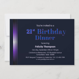 Invitación Cena de cumpleaños 21 azul y morado moderno