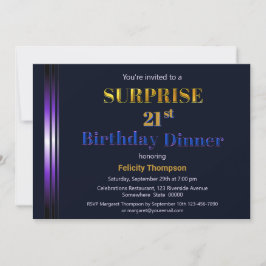 Invitación Cena de cumpleaños 21 de Gold and Purple Surprise
