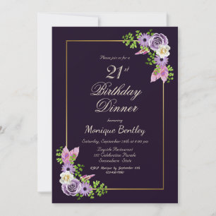Invitación Cena de cumpleaños 21 de Purple Floral