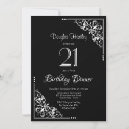 Invitación Cena de cumpleaños 21 en blanco y negro