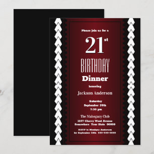Invitación Cena de cumpleaños 21 en blanco y rojo negro