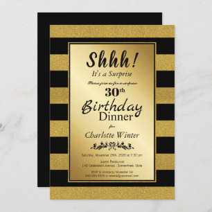 Invitación Cena de cumpleaños 30 de Gold Stripe Surprise