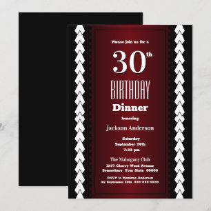 Invitación Cena de cumpleaños 30 en blanco y rojo negro