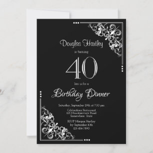 Invitación Cena de cumpleaños 40 en blanco y negro