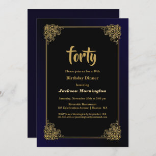 Invitación Cena de cumpleaños 40 en negro y oro