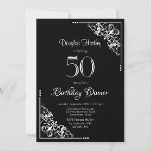 Invitación Cena de cumpleaños 50 en blanco y negro