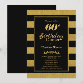 Invitación Cena de cumpleaños 60 con rayas de oro negro